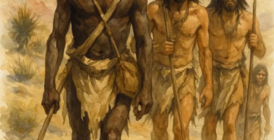 Estevanico (Esteban el negro o Estebanico), Cabeza de Vaca, Esteban Dorantes y Alonso del Castillo Maldonado cruzando los desiertos Norteamericanos tras un año y medio de marcha