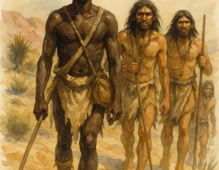 Estevanico (Esteban el negro o Estebanico), Cabeza de Vaca, Esteban Dorantes y Alonso del Castillo Maldonado cruzando los desiertos Norteamericanos tras un año y medio de marcha