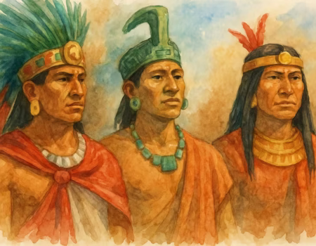 Imagen con un maya, un azteca y un Inca que refleja las diferencias entre ellos