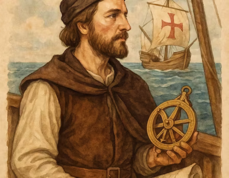 Pedro Alonso Niño en uno de sus barcos