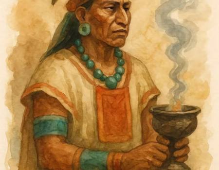 Acuarela de un sacerdote maya