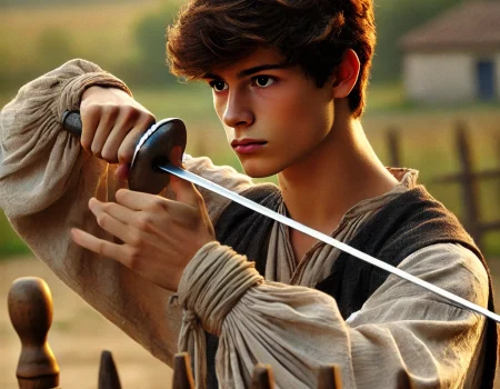 Un joven Francisco Pizarro aprendiendo a usar la espada