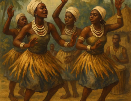 Bailarinas bubis haciendo sus bailes y rituales tradicionales