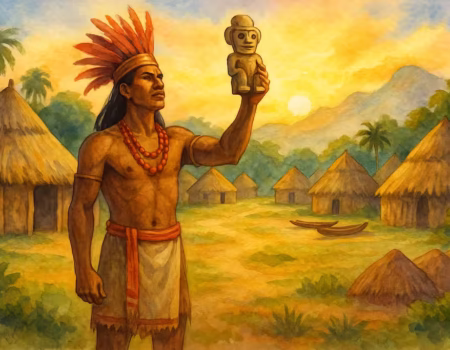 Indio tahino con una imagen de uno de sus idolos