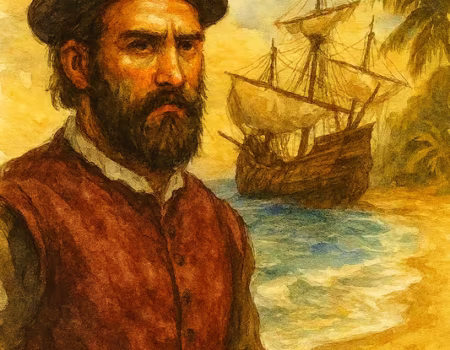 Andrés de Urdaneta en las Playas de las islas de las especias