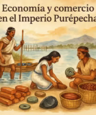 Imagen en la que se muestra la economía y comercio en el Imperio Purepecha a la orilla del rio Lermes