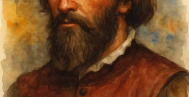 Acuarela en tonos cálidos de Juan Sebastián Elcano