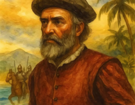 Miguel López de Legazpi en las playas de las Filipinas